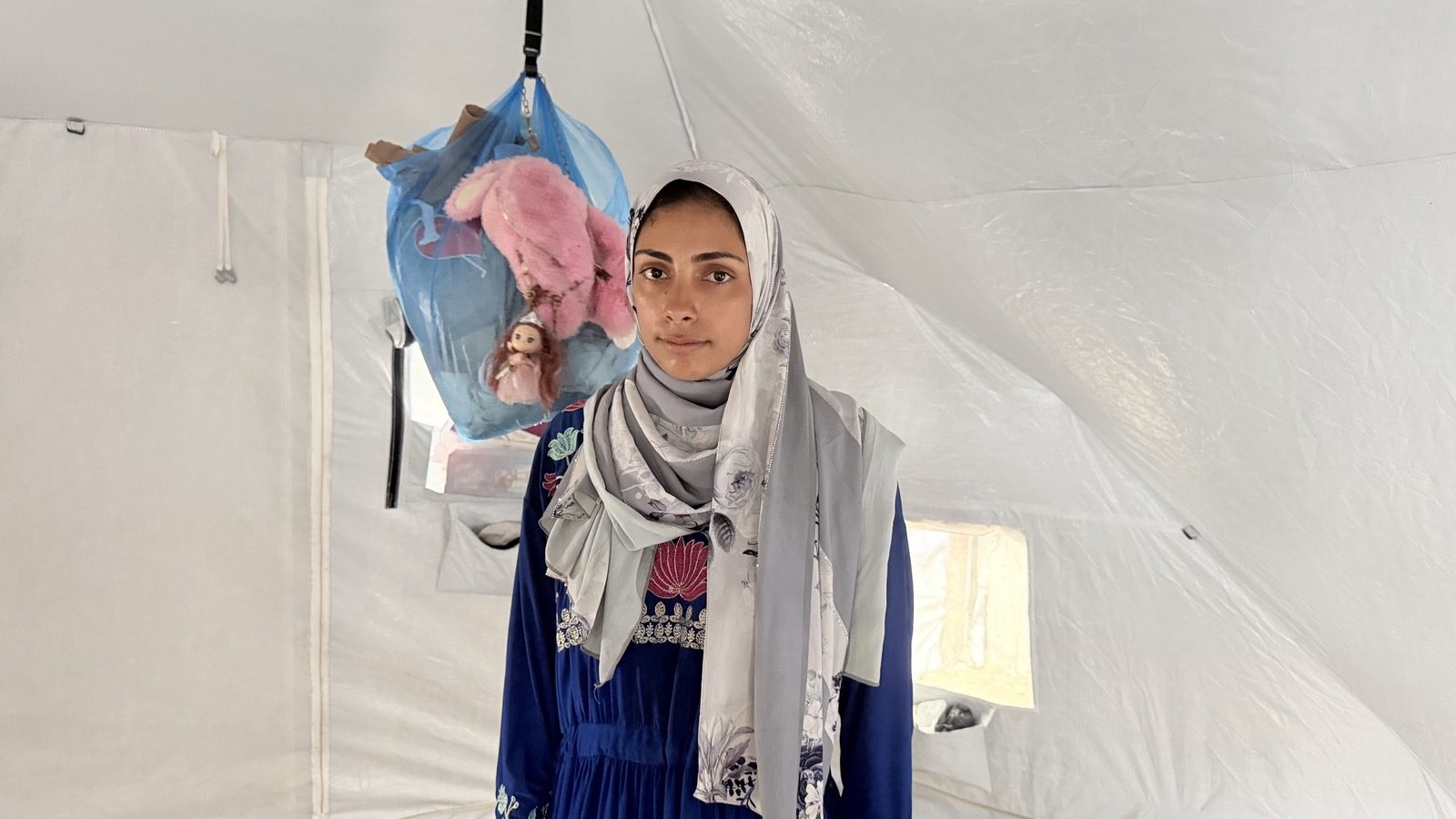Raneem al-Jadba inside her tent